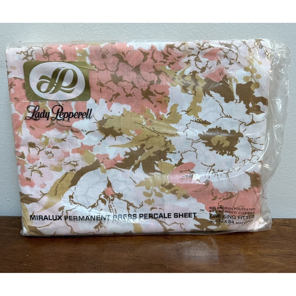 Vintage Lady Pepperell Miralux Percale King Fitted Sheet Retro Made USA NEW NOS